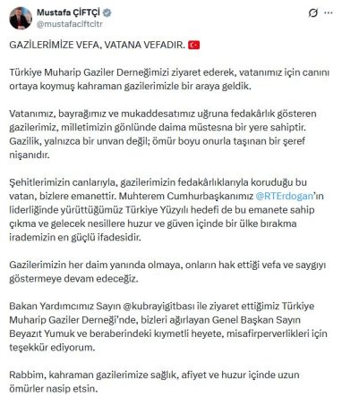 Bakan Çiftçi, Türkiye Muharip Gaziler Derneği’ni ziyaret etti