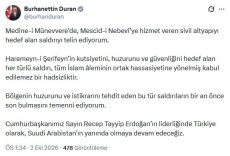 İletişim Başkanı Duran: Medine-i Münevvere’de sivil altyapıyı hedef alan saldırıyı telin ediyorum